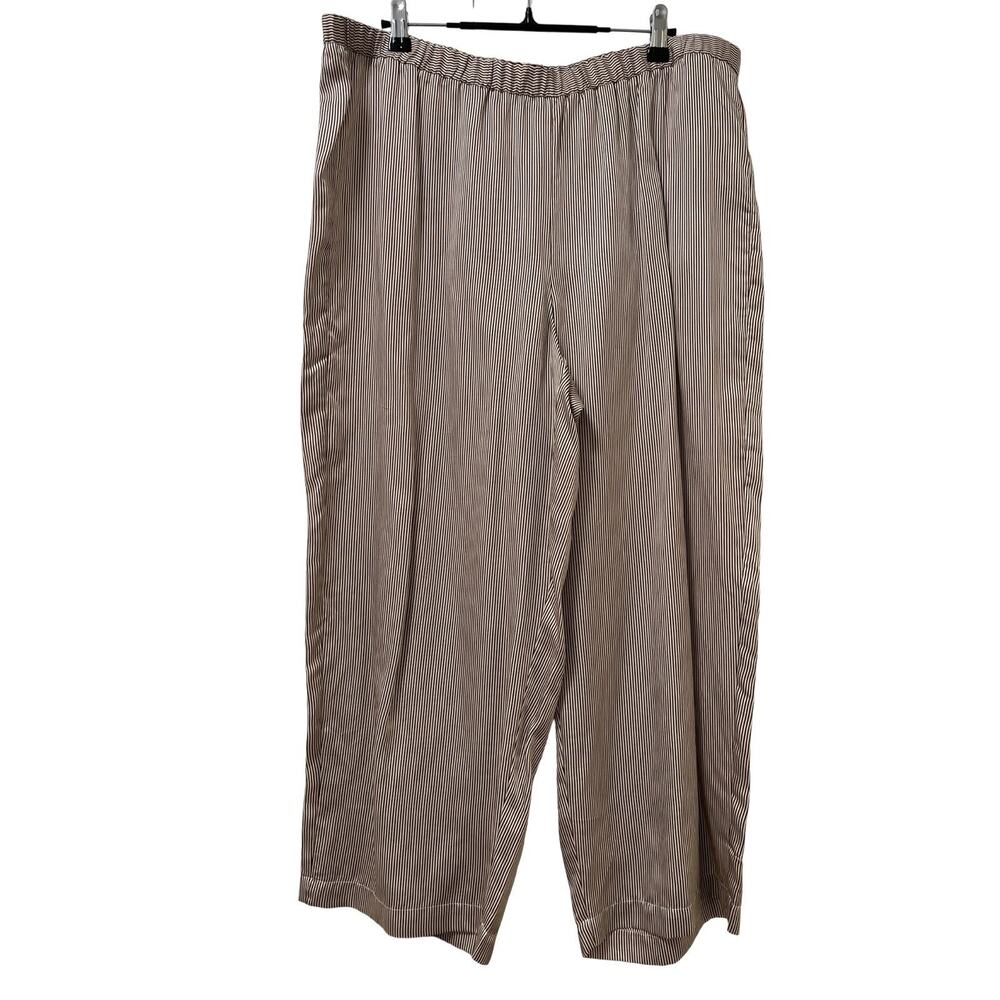 Eileen Fisher Stripe Silk Blend Wide Leg Cropped Pants Size L Brown Capsule Luxe